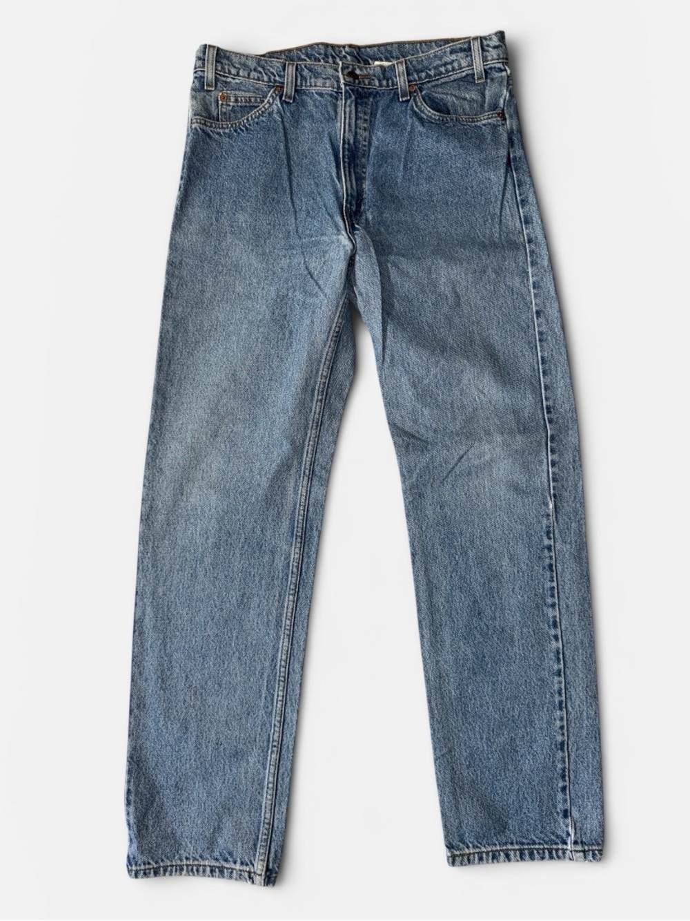 Levi’s mens 36x34 orange tan 505 straight leg light wash 90s denim blue jeans